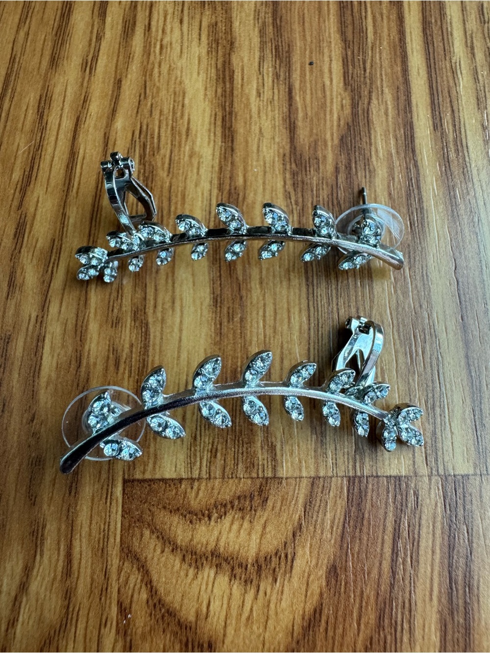 Silver Leaf Crystal Ear Climbers